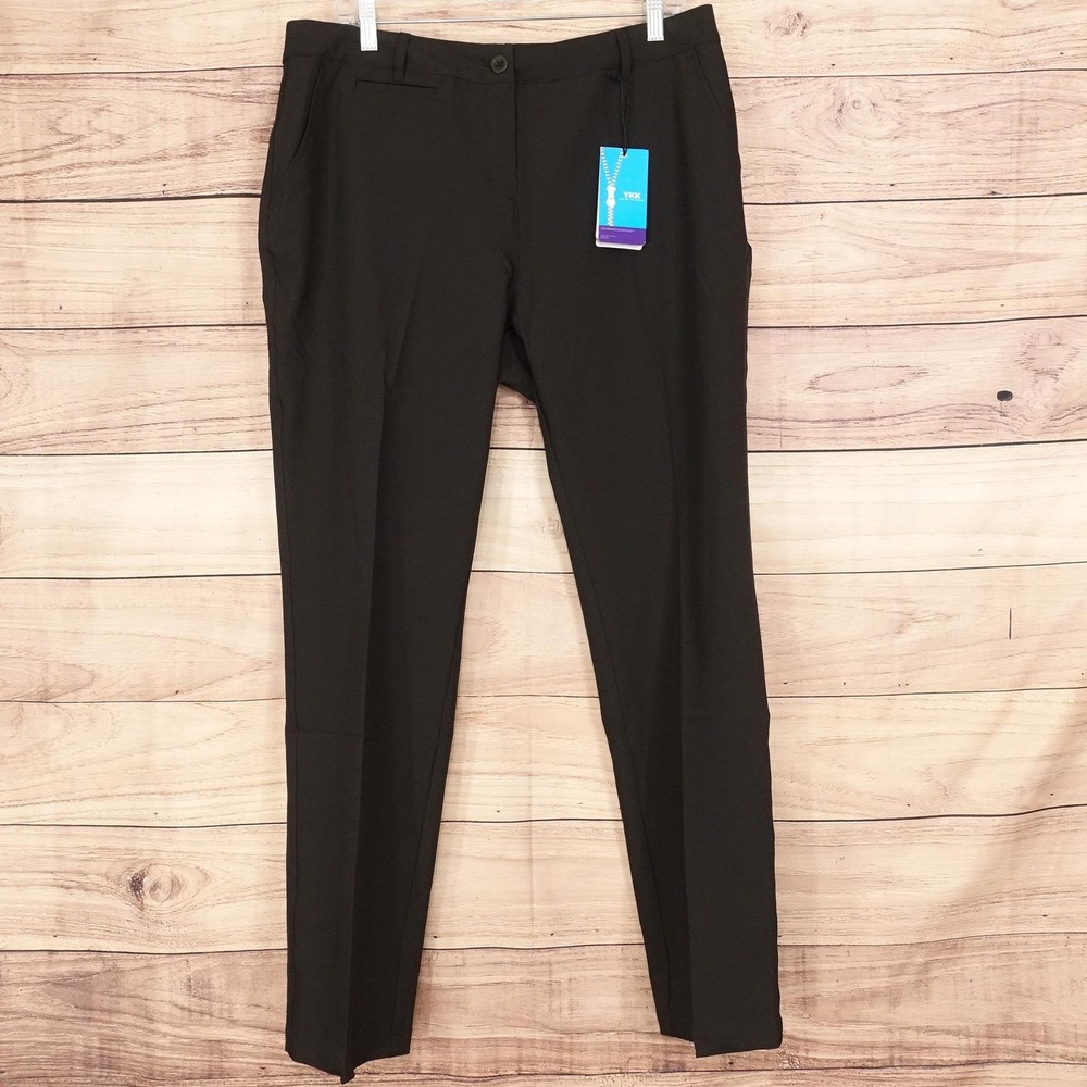 New! Lesmart Pants Womens 12 Black Golf Dress Pants Tapered Stretch 36x30.5